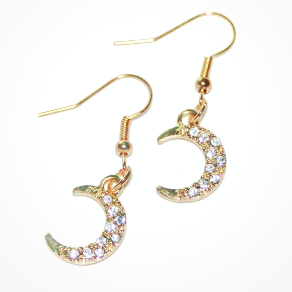 Golden crystal moon earrings - Picture 7 of 7